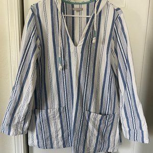 Women's blue striped pullover Cotton Hoodie.  Size L